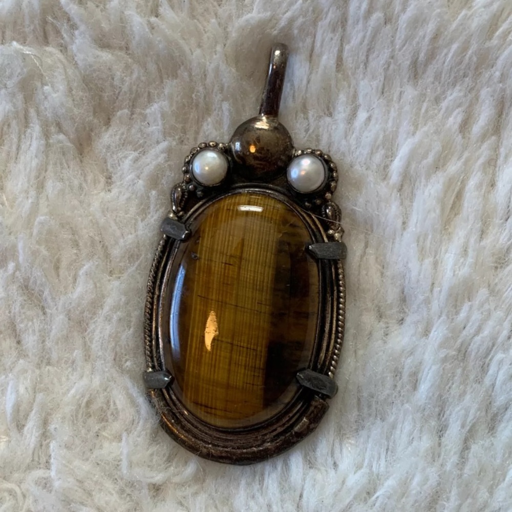 Vintage Tiger's Eye Sterling Silver Pendant